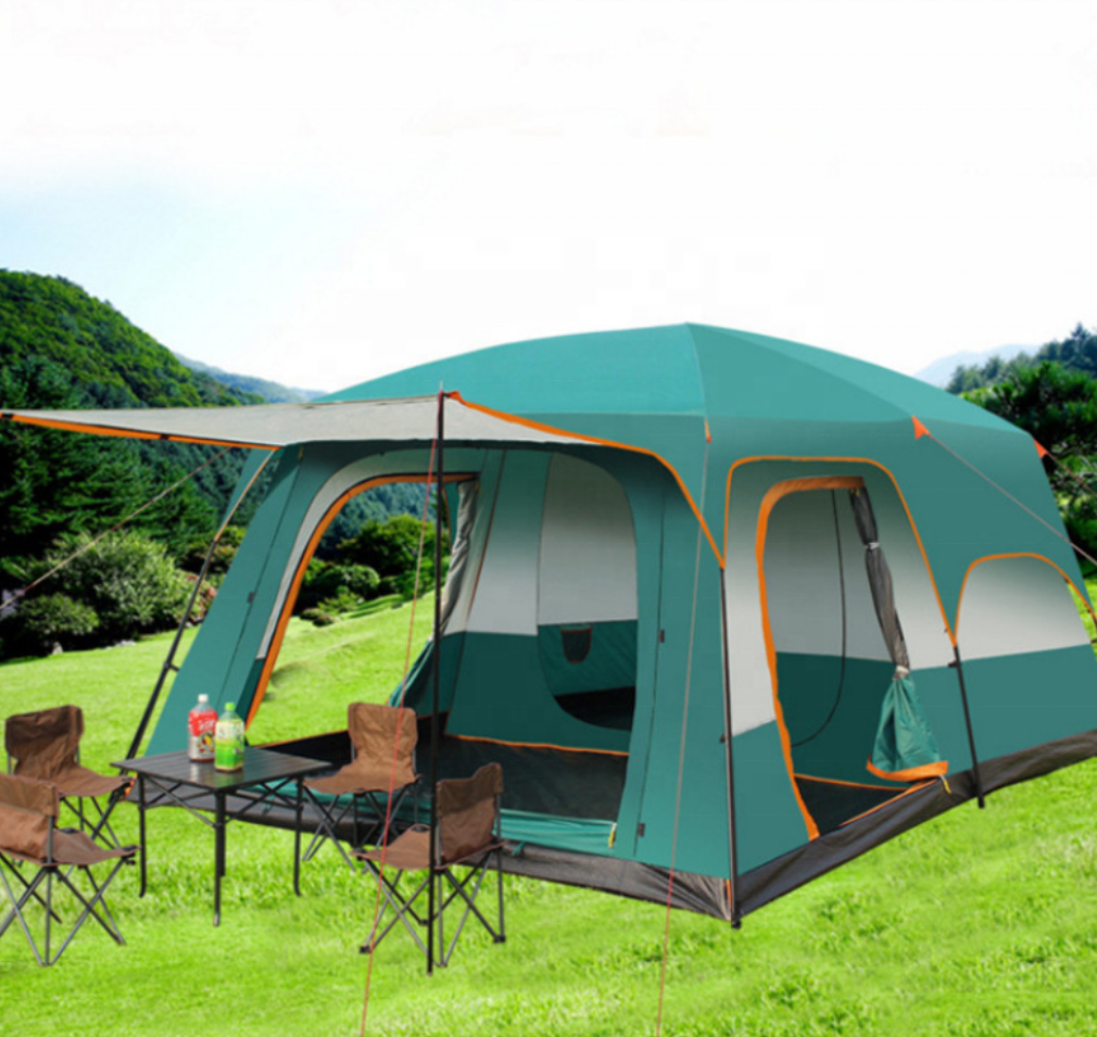 Suqian Hi Customer Top Sell Large luxury double layer 2 rooms 1 living room 6-10 Persons Family Camping Outdoor Waterproof Tent