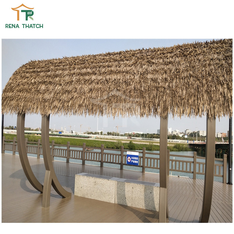 Fire retardant synthetic thatch roof gazebo pergola palm leaf thatch hut plastic palapa thatch