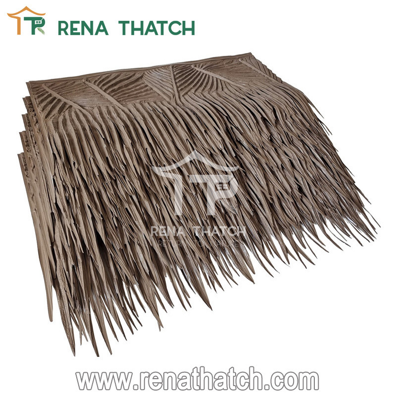 Outdoor fire retardant artificial thatch synthetic palm roof plastic palm panel roof thatch tile