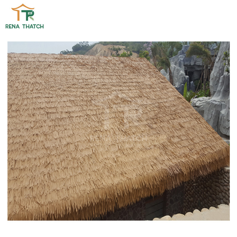 Cheap Anti-UV waterproof plastic synthetic palm thatch roofing house thatch gazebo tiki bar