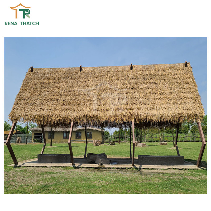 Outdoor popular durable grass thatch roof gazebo synthetic palm thatch cover for Korean roof