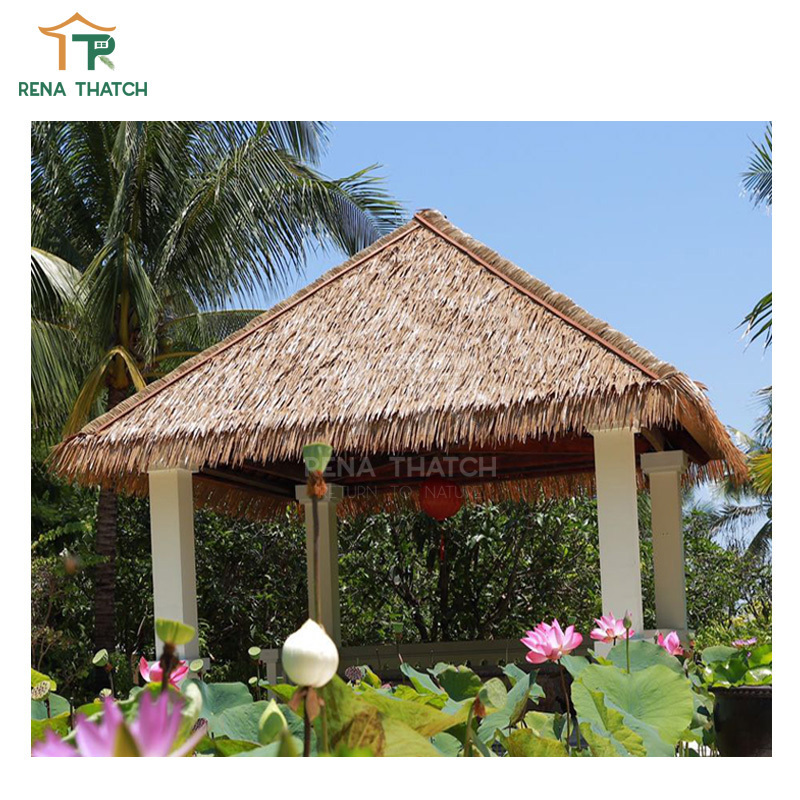 Weather Resistant Bali tiki thatch roof umbrella fireproof synthetic palm thatch roof tiles price