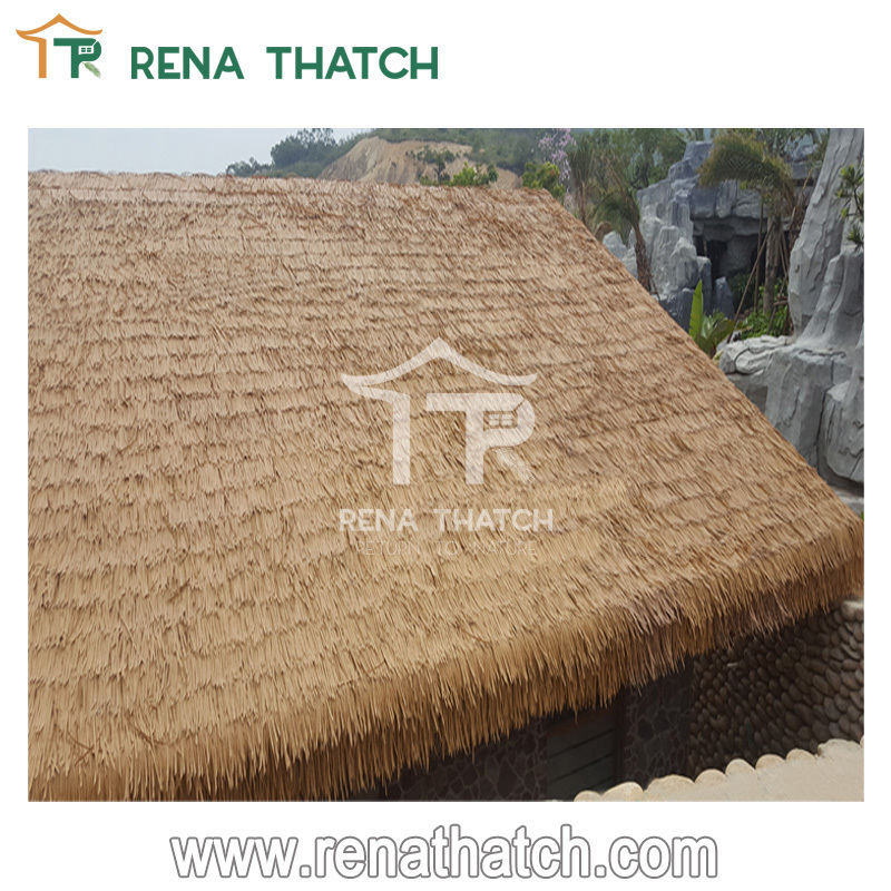 Weather Resistant Bali tiki thatch roof umbrella fireproof synthetic palm thatch roof tiles price