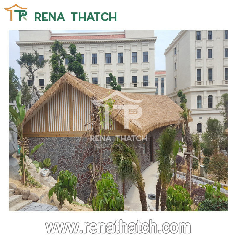 Weather Resistant Bali tiki thatch roof umbrella fireproof synthetic palm thatch roof tiles price