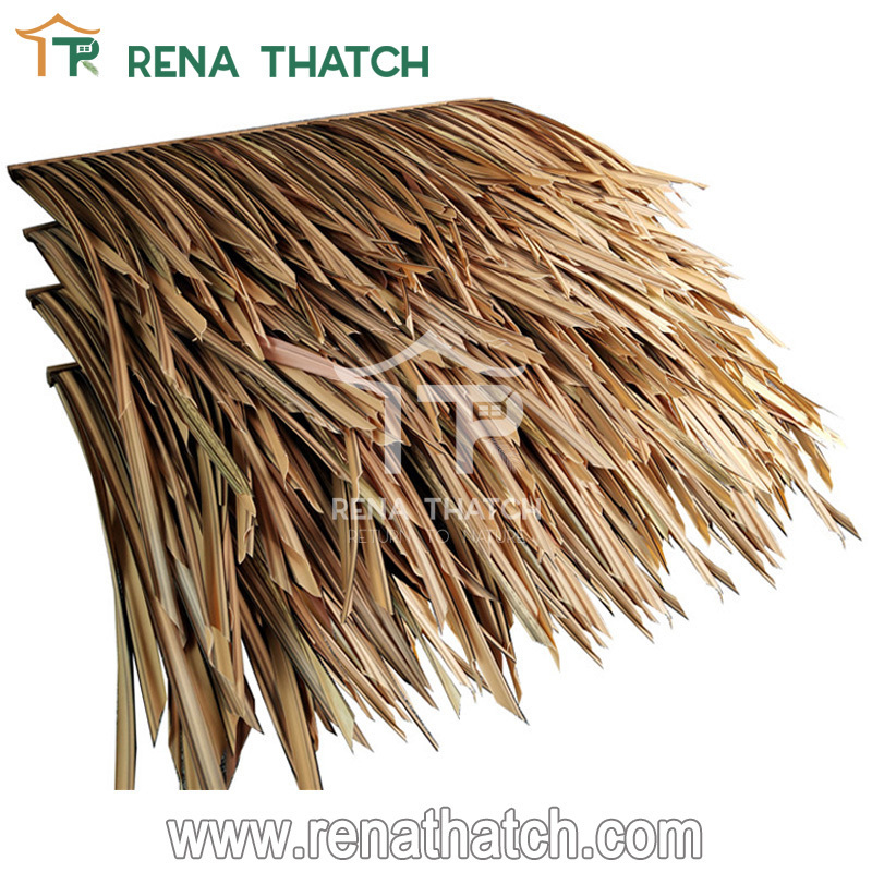 Natural looking Tiki bar plastic straw thatch roof tile thatch roll fireproof synthetic straw HDPE palm reed panel