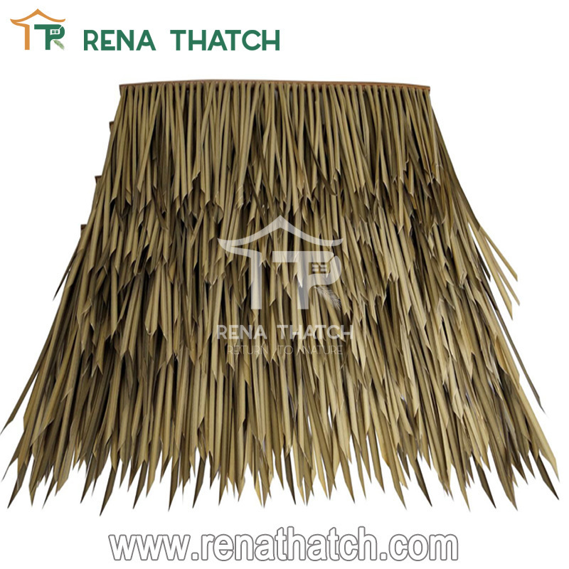 Simulated emulated artificial plastic artificial palm thatch panel roof tiles synthetic faux thatch fiber palm leaf