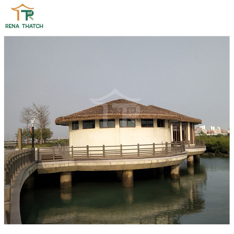 Fire retardant synthetic thatch roof gazebo pergola palm leaf thatch hut plastic palapa thatch