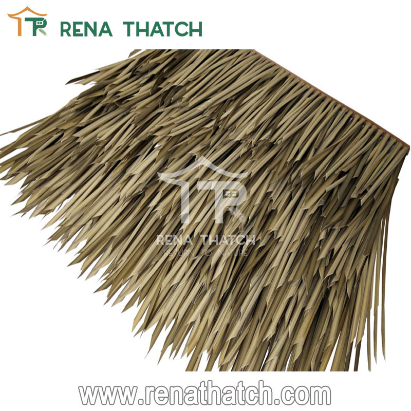 Simulated emulated artificial plastic artificial palm thatch panel roof tiles synthetic faux thatch fiber palm leaf