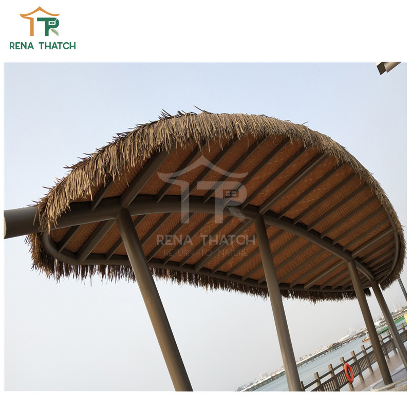 Fire retardant synthetic thatch roof gazebo pergola palm leaf thatch hut plastic palapa thatch