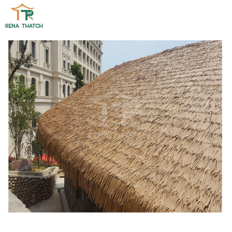 Cheap Anti-UV waterproof plastic synthetic palm thatch roofing house thatch gazebo tiki bar