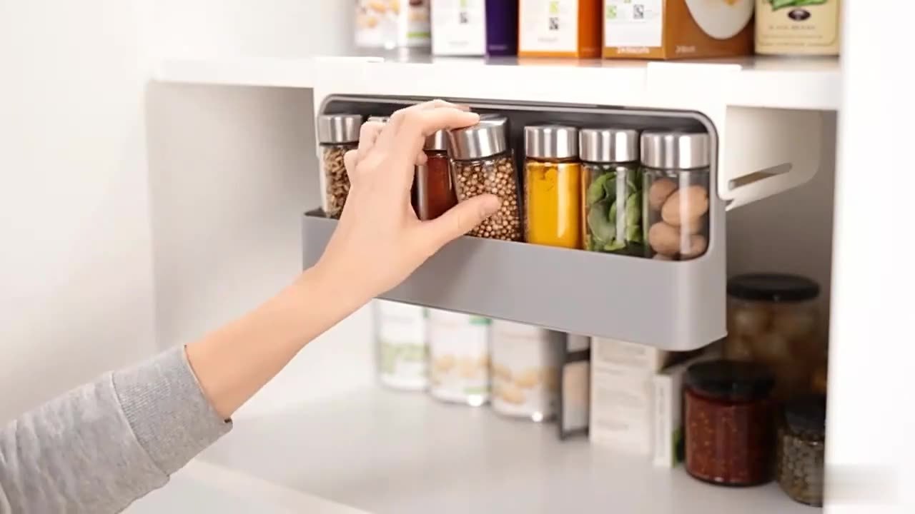 New Design 6 Spice Jars Spice Rack Pull Down Pantry Organization Shelf Under Cabinet Spice Storage Rack