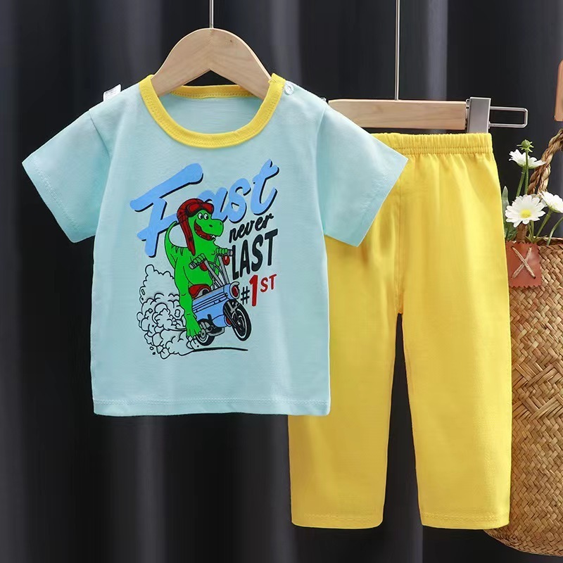 Wholesale Baby Clothes 100% Cotton 2pcs Short Sleeve Kids Summer Clothes Boy Pajamas