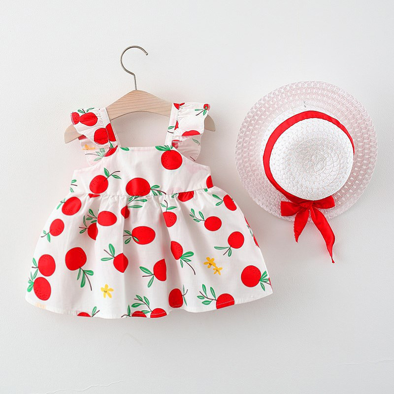 Summer dress Infant printed strawberry sleeveless vest skirt Sweet and lovely cotton princess skirt