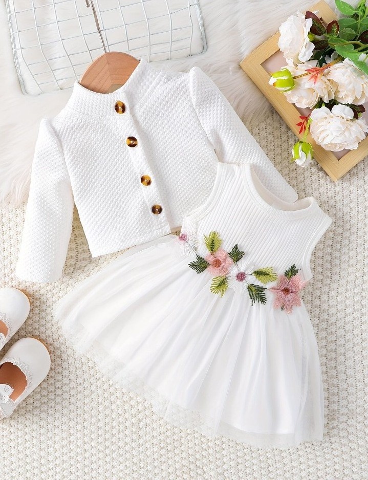 Little Girls Toddler Clothes Children's Clothes Girl Baby Summer Dress Sweet Sleeveless Skirts +Solid Coat Flower Girls' Dresses