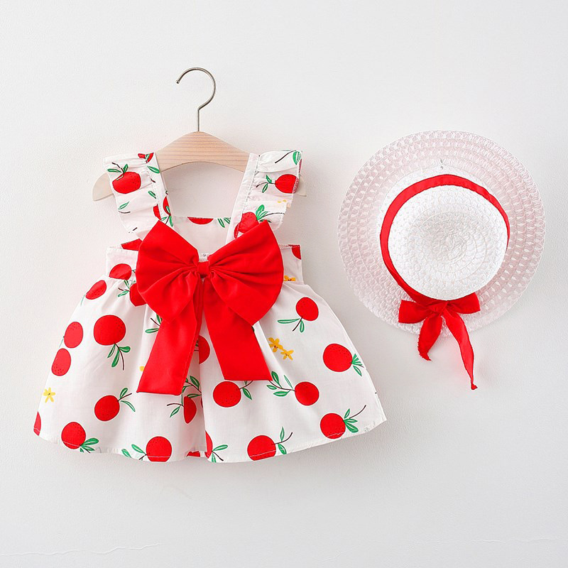 Summer dress Infant printed strawberry sleeveless vest skirt Sweet and lovely cotton princess skirt