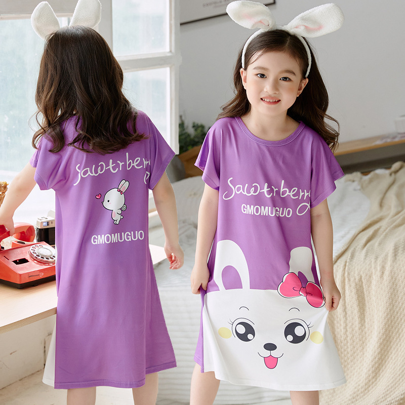 Princess short sleeve dress thin baby girl vest nightdress summer cartoon girl children's pajamas homewear kids cartoon pajamas