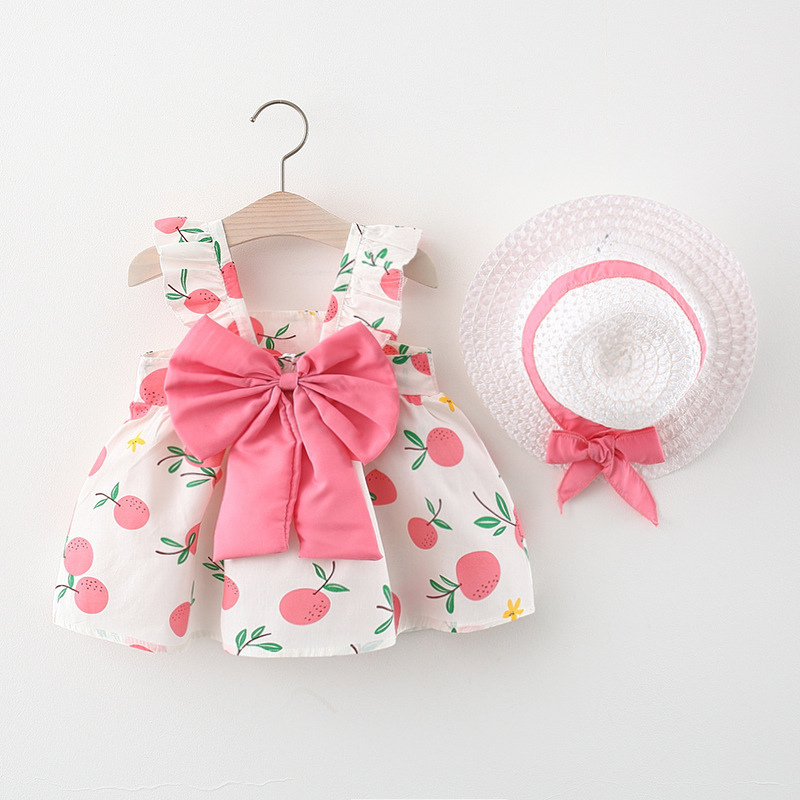 Summer dress Infant printed strawberry sleeveless vest skirt Sweet and lovely cotton princess skirt