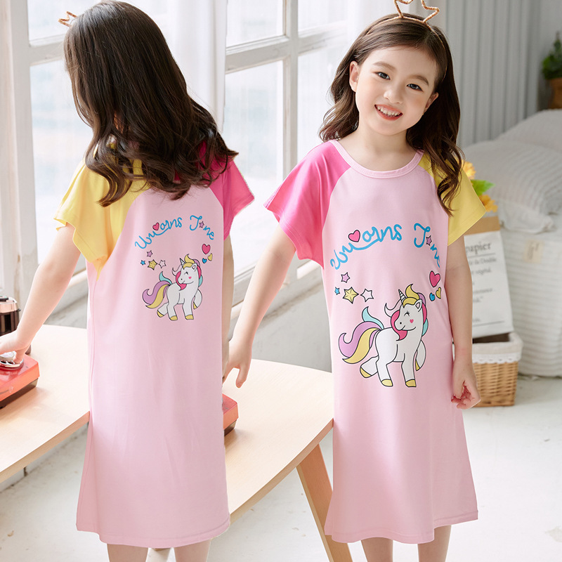 Princess short sleeve dress thin baby girl vest nightdress summer cartoon girl children's pajamas homewear kids cartoon pajamas