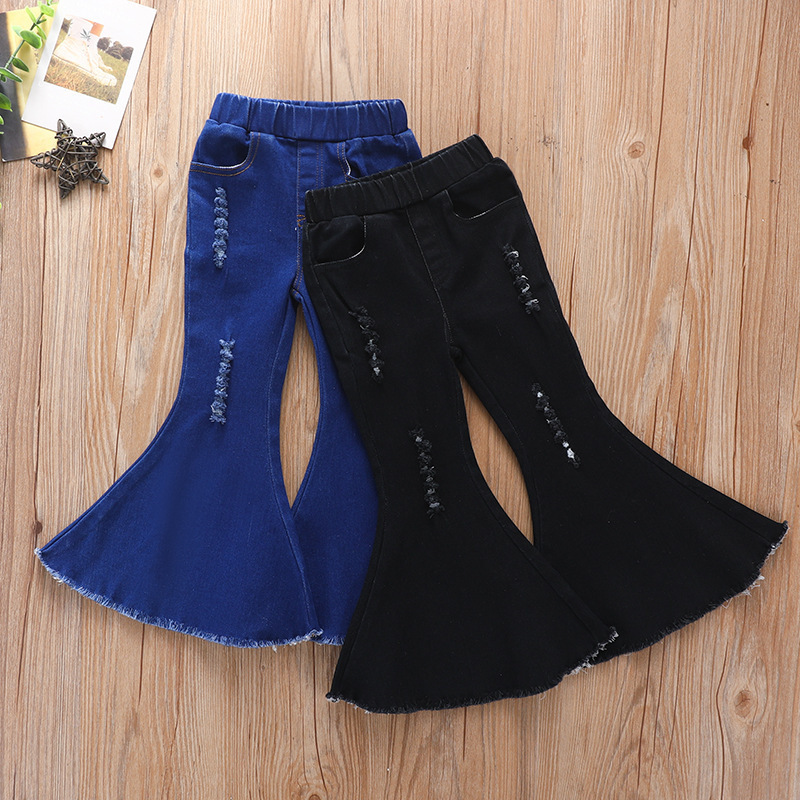 Girls Pants Europe and America Fashion Jeans Flared Trousers Children Toddler Baby Kids Denim Bell Bottom Boot Cut Pants