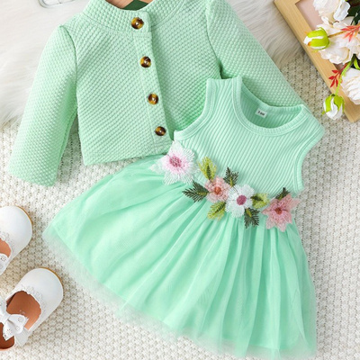 Little Girls Toddler Clothes Children's Clothes Girl Baby Summer Dress Sweet Sleeveless Skirts +Solid Coat Flower Girls' Dresses