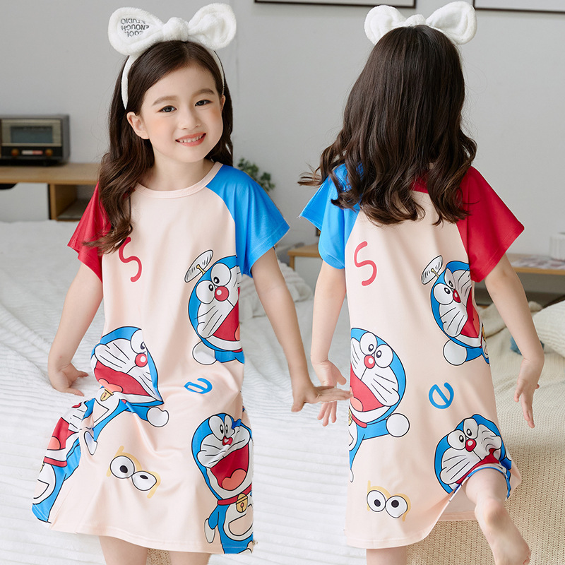 Princess short sleeve dress thin baby girl vest nightdress summer cartoon girl children's pajamas homewear kids cartoon pajamas