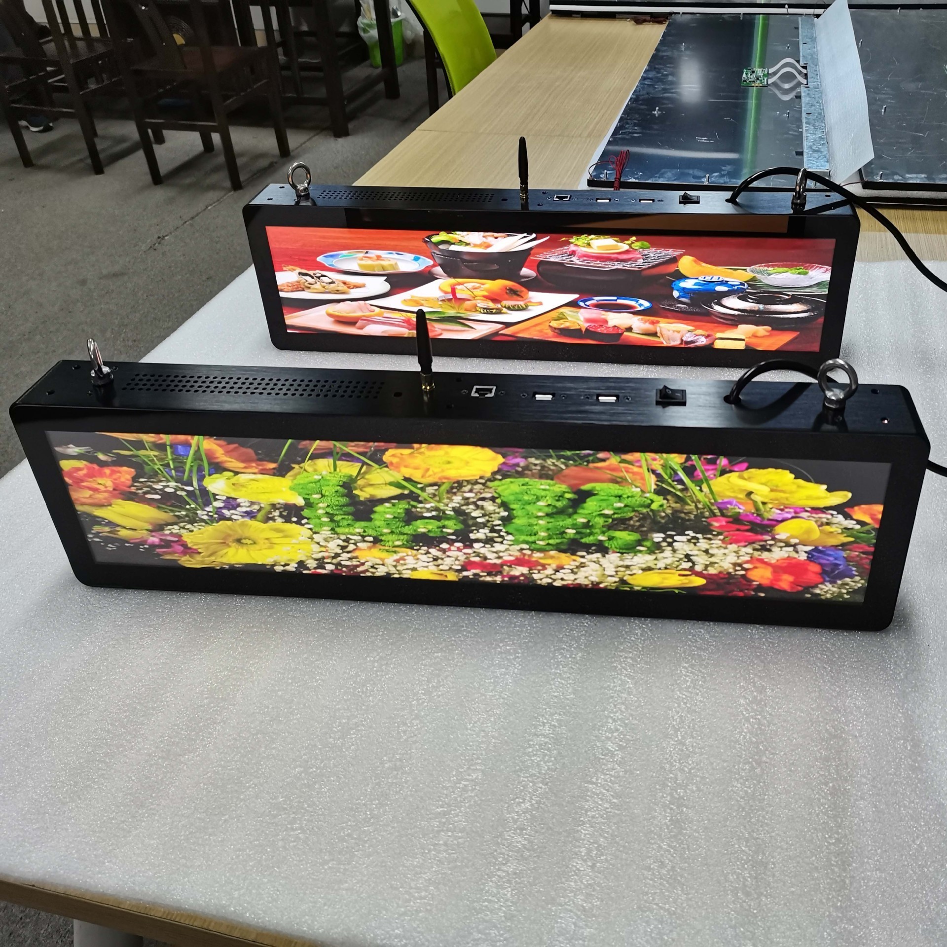 Quality p1.2 led shelf display advertising display supermarket shelf stretch led bar screen