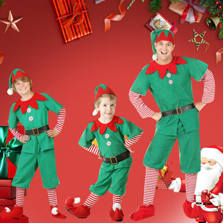 Christmas costume children Christmas elf costume cosplay parent-child costume festival adult men and women green Christmas costu