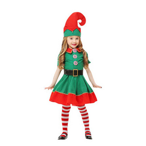 Christmas costume children Christmas elf costume cosplay parent-child costume festival adult men and women green Christmas costu