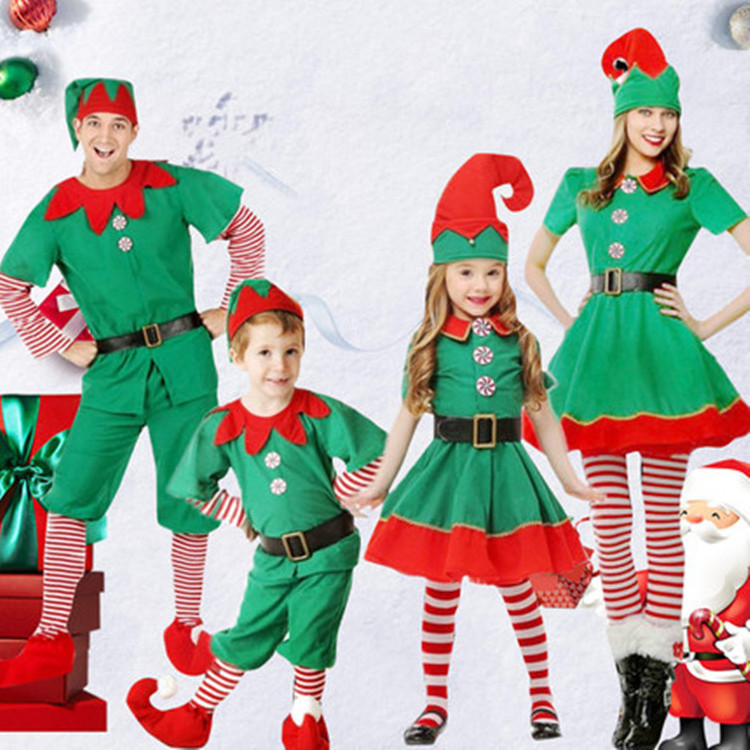 Christmas costume children Christmas elf costume cosplay parent-child costume festival adult men and women green Christmas costu