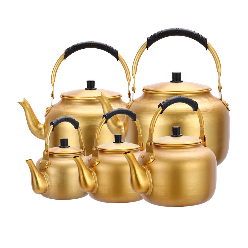 1L Korean Style Aluminum Yellow Pot Gold Tea Pot Restaurant Teapot Custom Boiling Water Kettle 1L Classy Aluminum Yellow Kettle