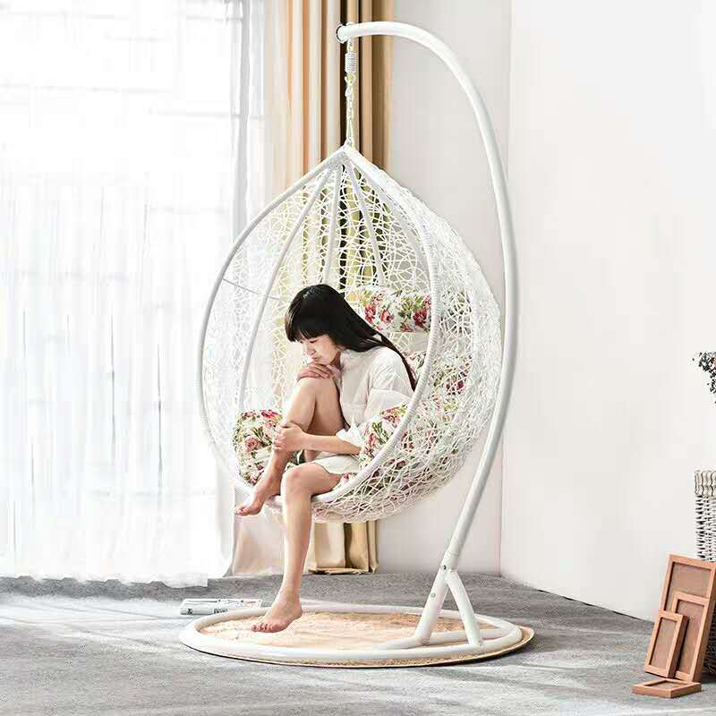 Modern Rattan Hanging Egg Chair With Stand Patio Swings Rocking Basket Balcony Courtyard Garden Outdoor Furniture