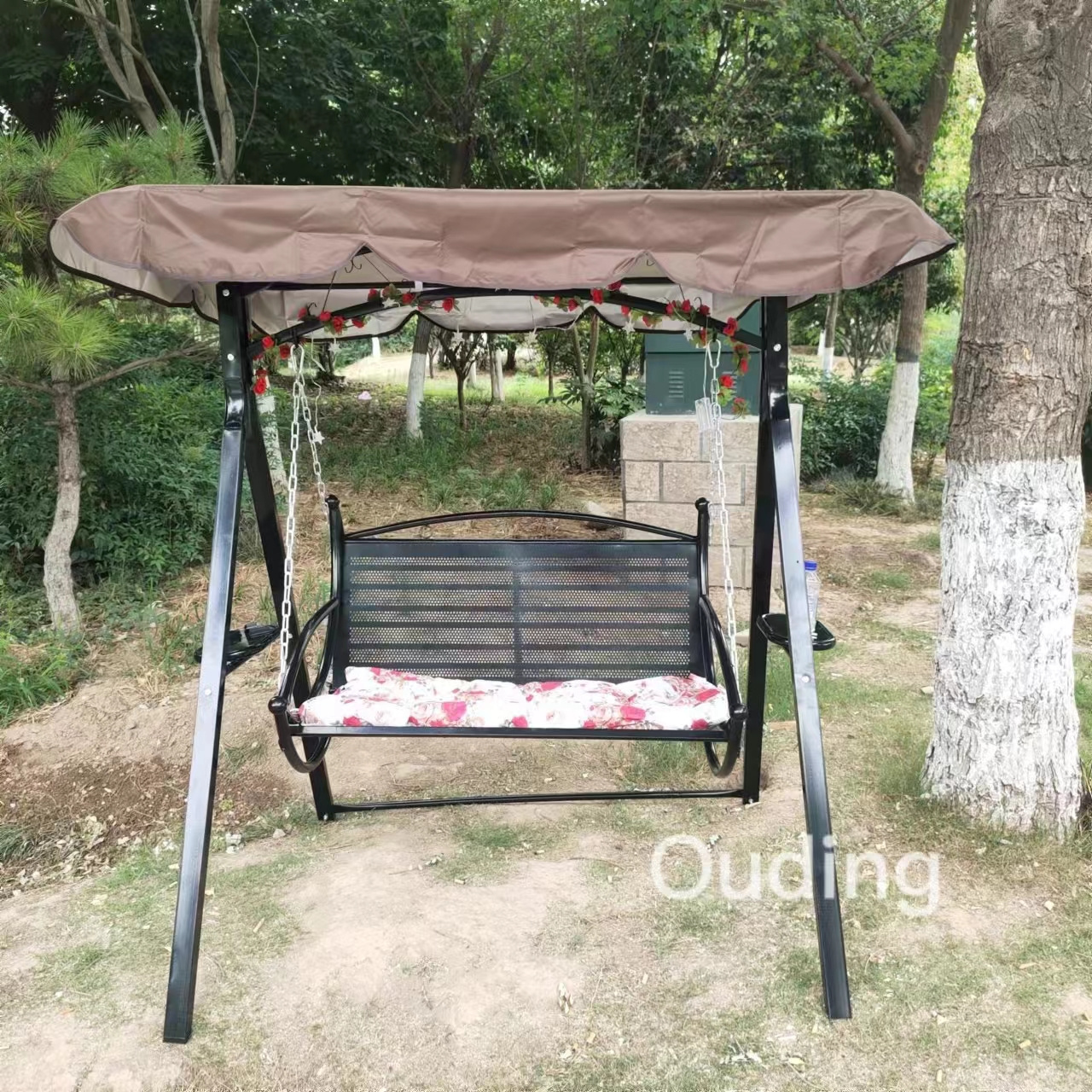 2/3-seater steel sling garden swing chair with canopy gazebo swing