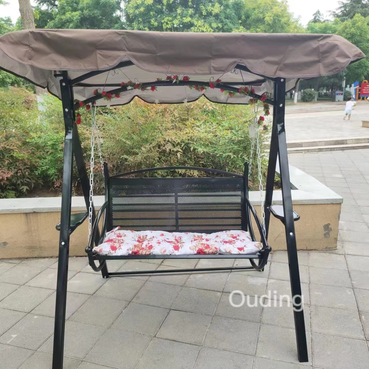 2/3-seater steel sling garden swing chair with canopy gazebo swing