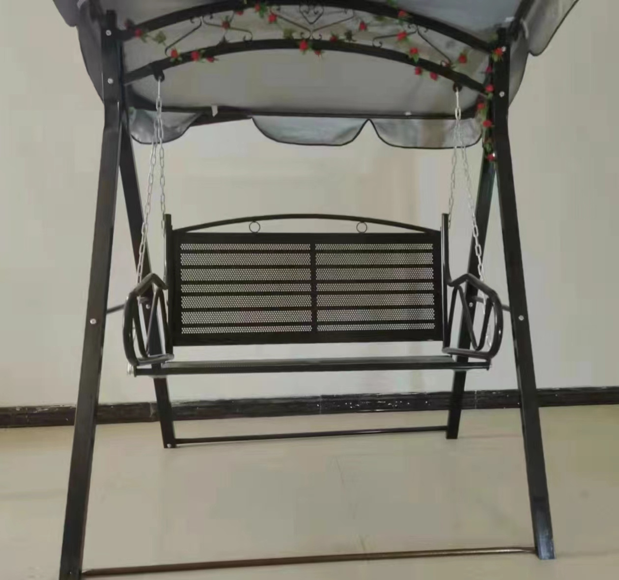 2/3-seater steel sling garden swing chair with canopy gazebo swing