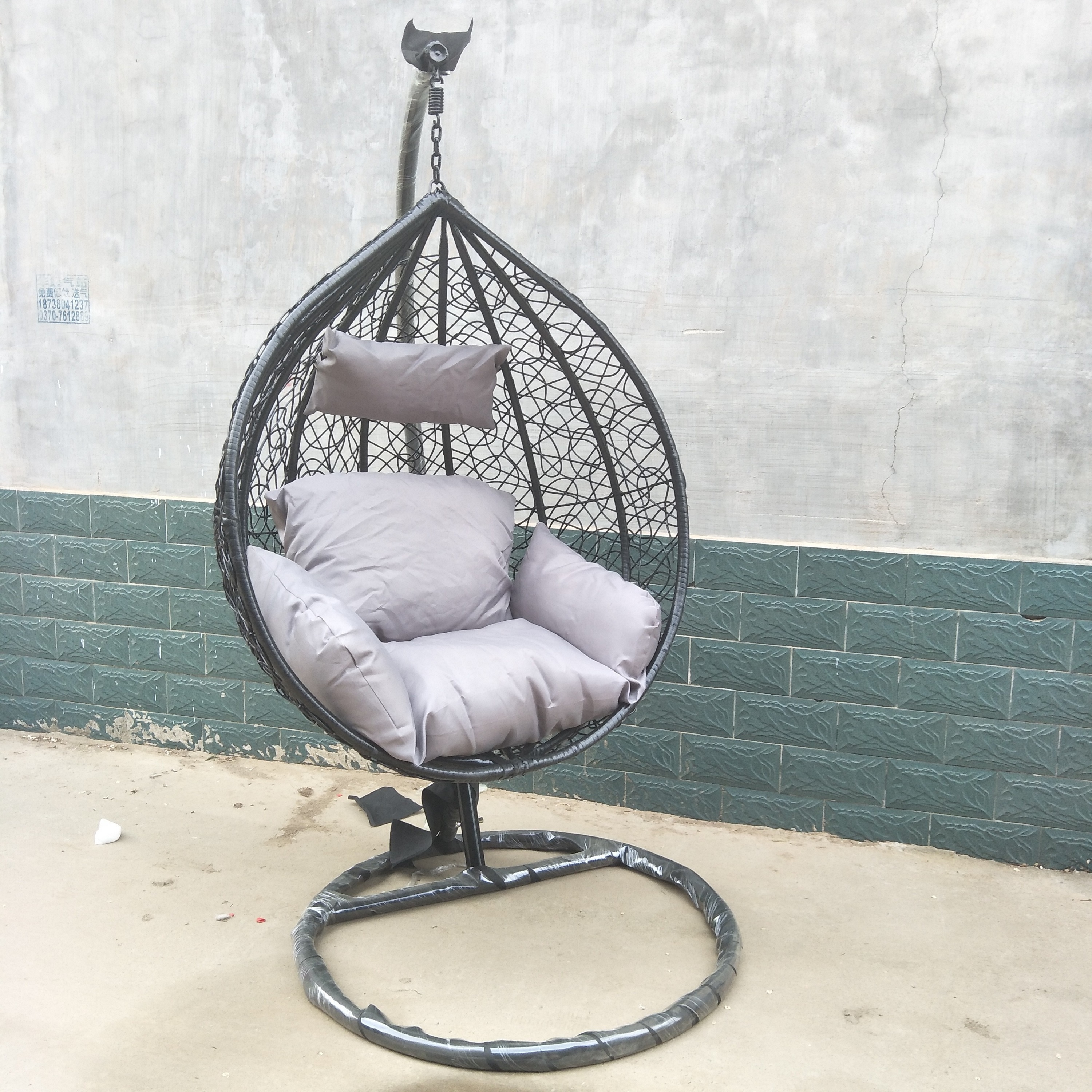 Standing Egg Chair Swing Pillow Black Hanging Chairs  Single Patio Swings Balcony Ceiling Rocking Cushion