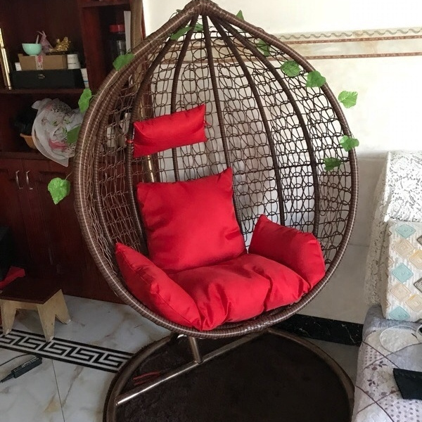 Big Patio Swing Garden Hanging Chair with Cushion Outdoor Hanging Egg Black and Gray Hanging Chair