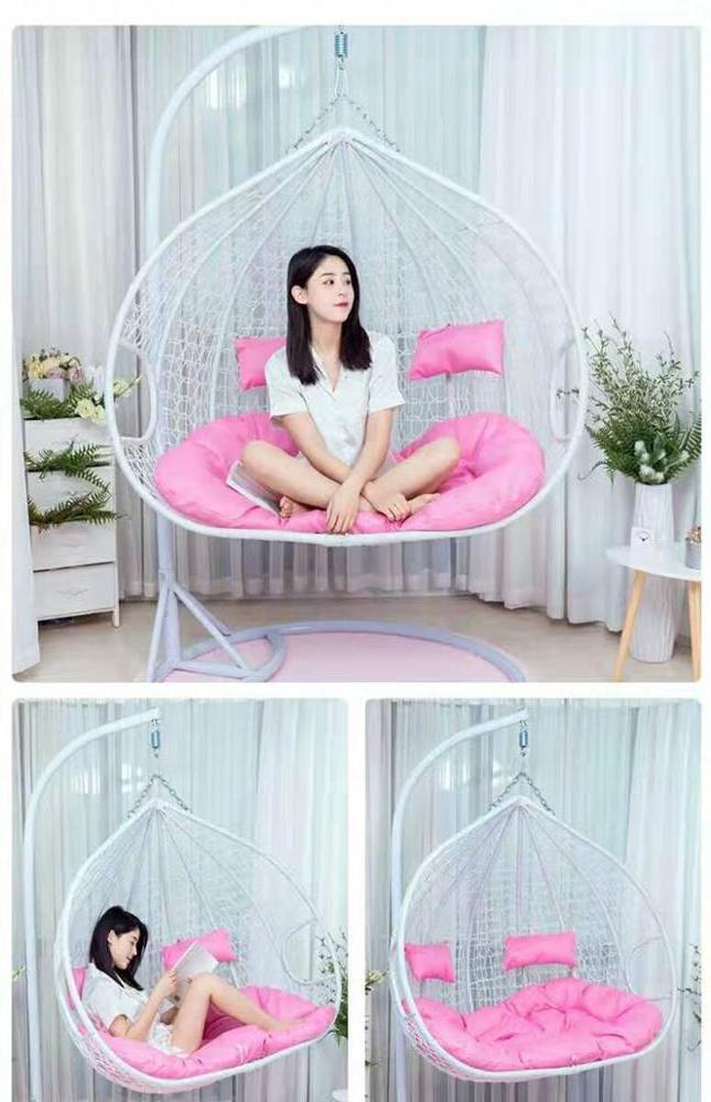 Outdoor rattan wicker adult two-seat hanging egg swing chair with metal stand