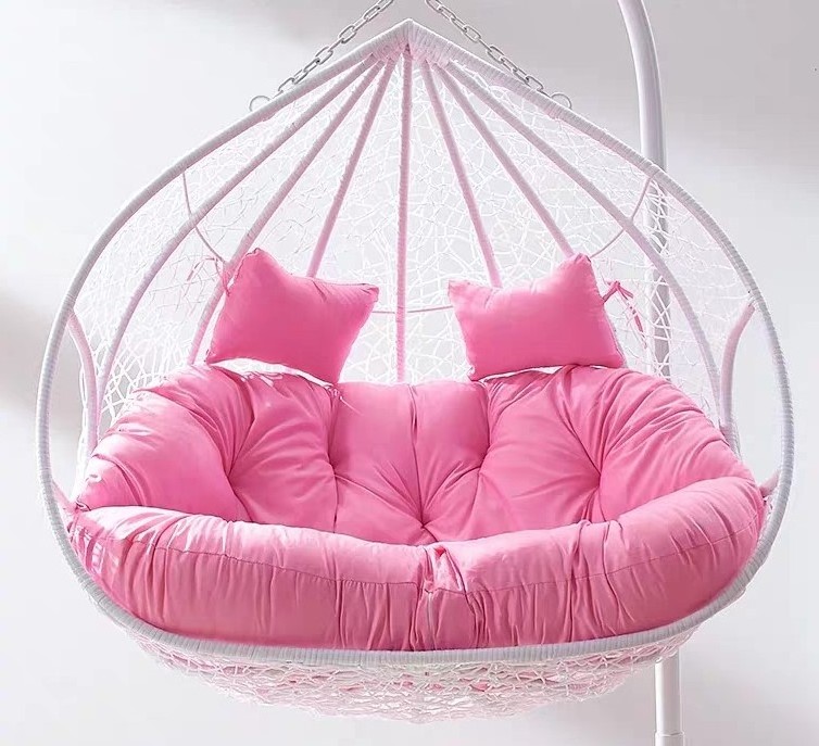 Outdoor rattan wicker adult two-seat hanging egg swing chair with metal stand