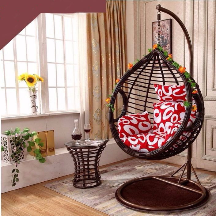 Cheap portable modern rattan egg-shaped suspension swing chair