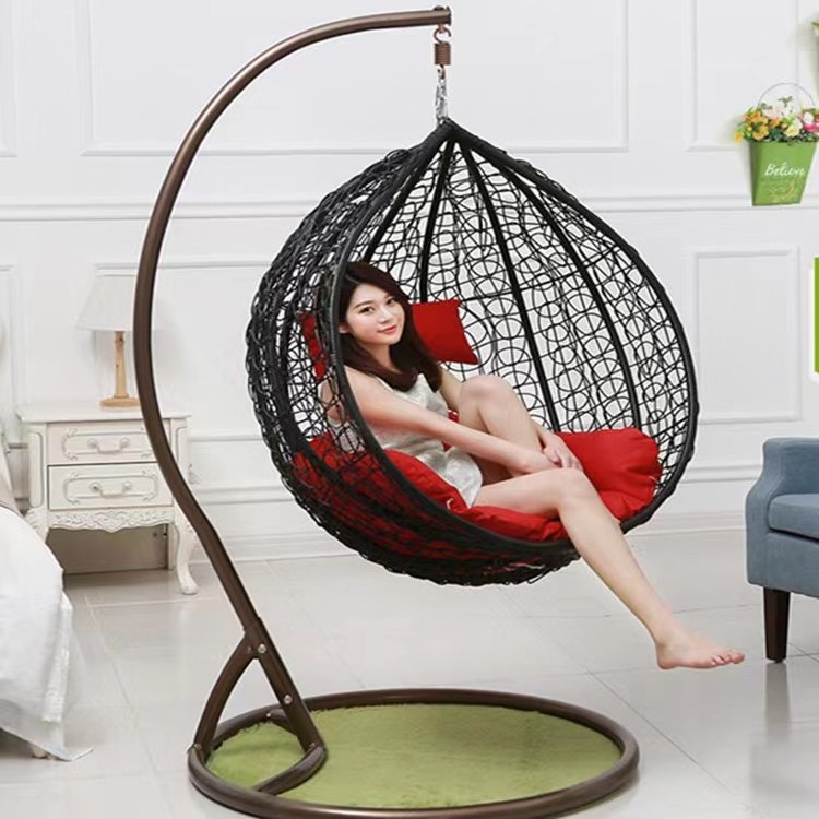 Cheap price outdoor patio rattan wicker hanging egg swing chair with metal stand