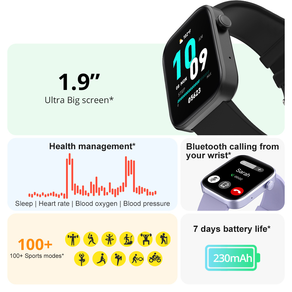 COLMI Hot Selling model P71 1.9 inches Display Voice Calling Voice Assistant IP68 Waterproof Smart Watch