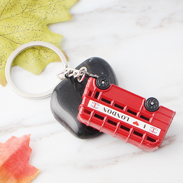 London Bus Keychain,British Red Bus Keychain,Double-Decker Bus Key Ring 3D Red Telephone Box