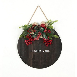 Wooden Listing Wooden Welcome Decorative Door Tag Hanging Simulated Green Plants Hanging Picture Christmas Wall Decorations