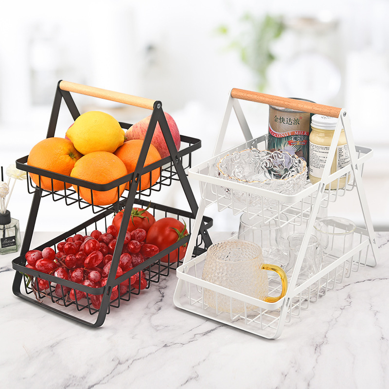 Storage Rack Kitchen Organizer 2 Tier Basket Fruit Bowl Stand Counter Fruit Tray for Counter Vegetable Snack Storage Holder