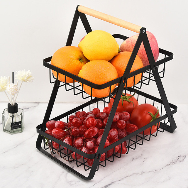 Storage Rack Kitchen Organizer 2 Tier Basket Fruit Bowl Stand Counter Fruit Tray for Counter Vegetable Snack Storage Holder