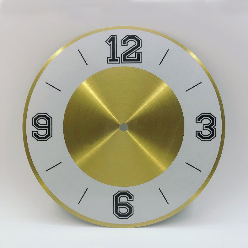 OEM Polished Gold Base And White Circle Clock Face Simple Iron Wall Clock Aluminum Plate Accessories Clock Dial