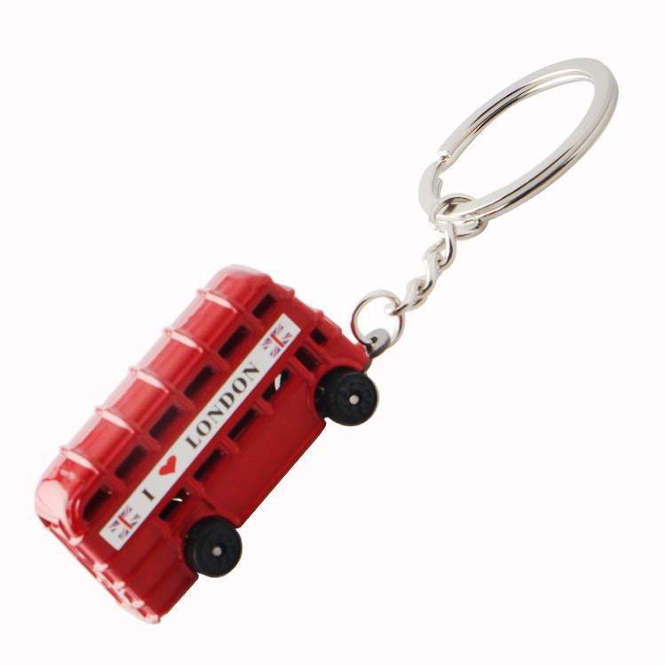 London Bus Keychain,British Red Bus Keychain,Double-Decker Bus Key Ring 3D Red Telephone Box