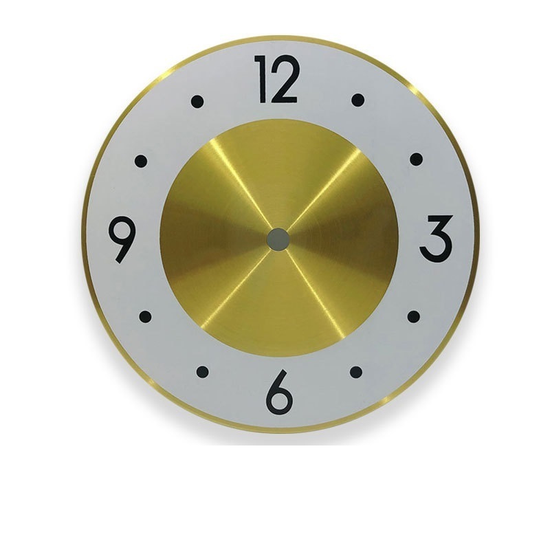 OEM Polished Gold Base And White Circle Clock Face Simple Iron Wall Clock Aluminum Plate Accessories Clock Dial