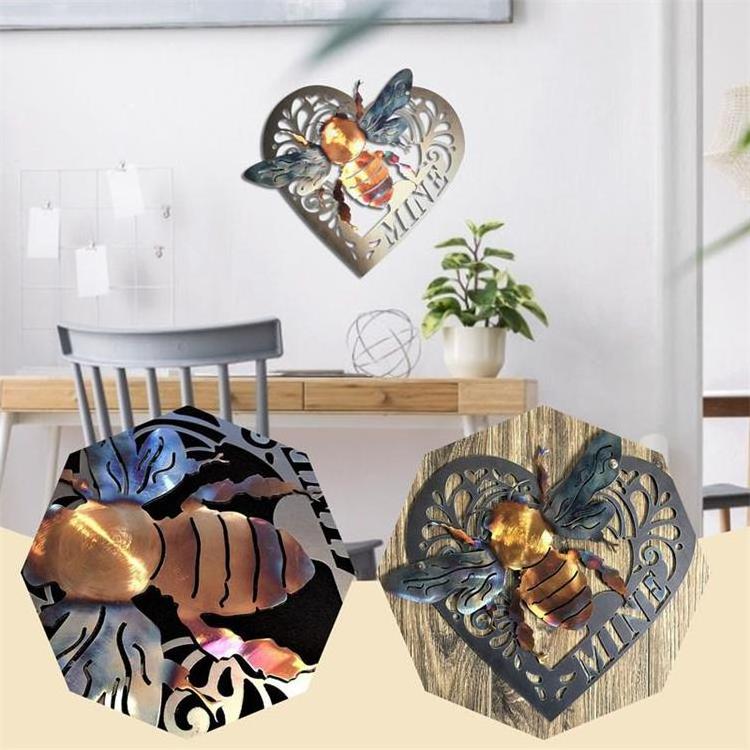 Interior And Exterior Decoration Of Iron Metal Large Heart-Shaped Bee Wall Courtyard Decoration Of Living Room, Dining Room