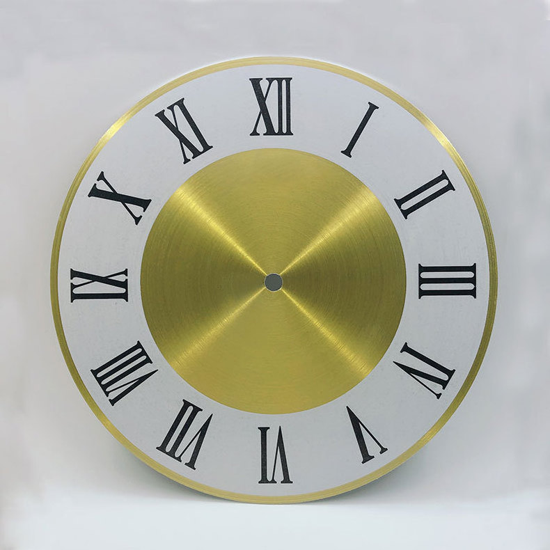 OEM Polished Gold Base And White Circle Clock Face Simple Iron Wall Clock Aluminum Plate Accessories Clock Dial